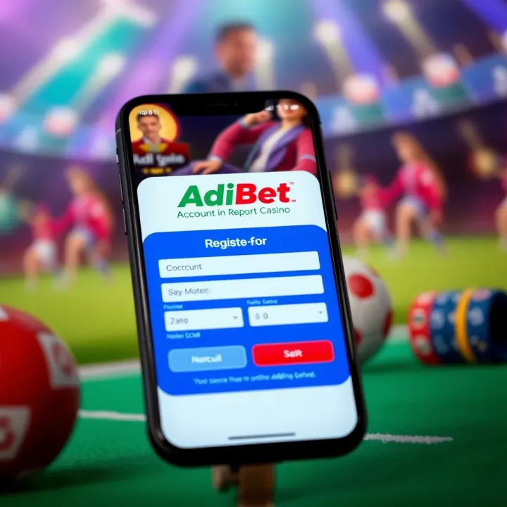 User interface displaying AdiBet account registration form on a mobile device