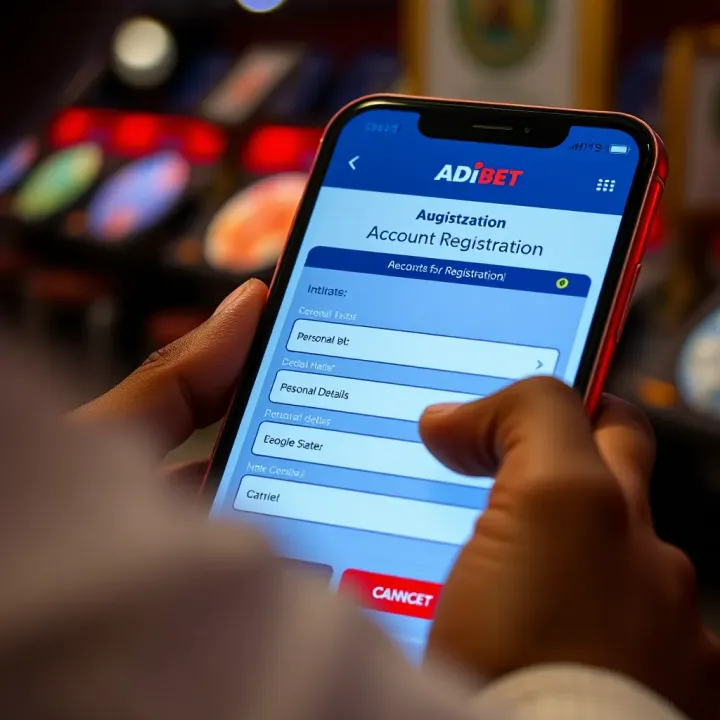 User setting up an account on the AdiBet app with input fields for personal details