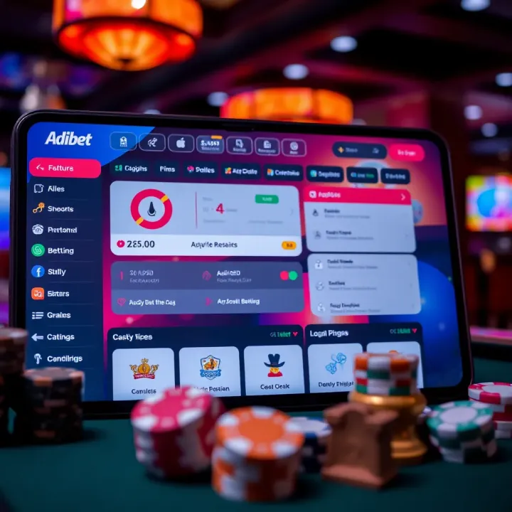 Dashboard of the Adibet app highlighting key navigation features and secure betting options