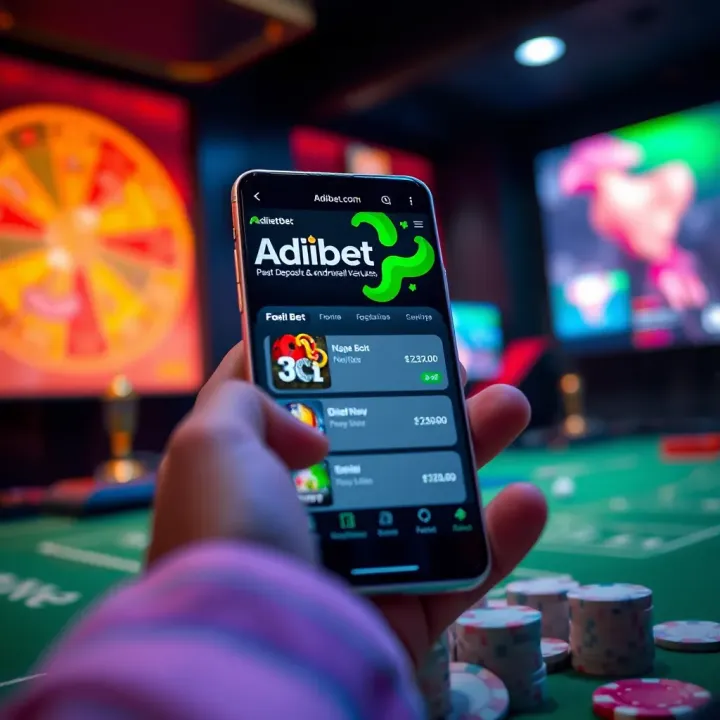 Mobile device displaying Adibet Bet app with quick deposit and withdrawal features