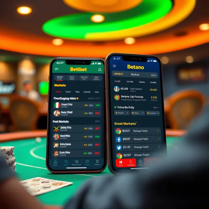 Mobile sports betting interface displaying odds and markets on Adibet and Betano apps
