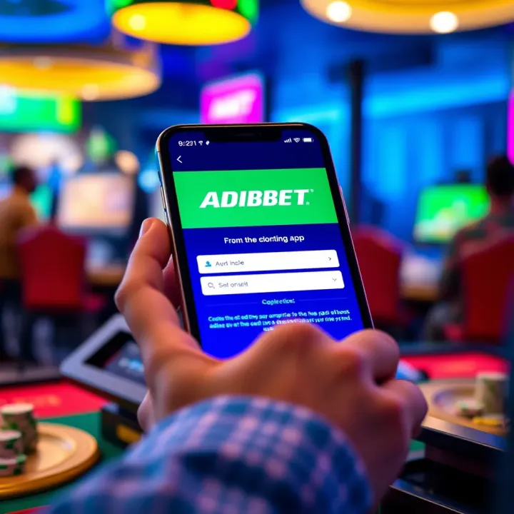 Mobile device displaying the Adibet betting app login screen with a user entering credentials