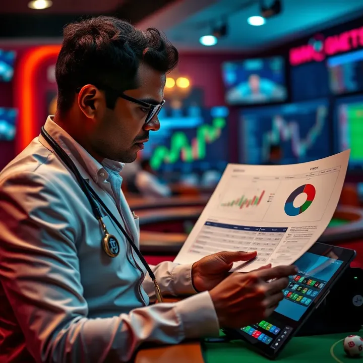 Expert offering strategic sports betting advice with charts and analysis tools visible