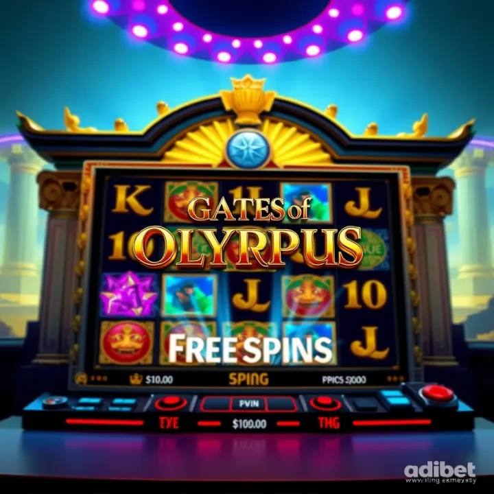 Gates of Olympus Slot Game with Free Spins on Adibet Gates of Olympus slot game interface showcasing vibrant symbols and free spins feature on Adibet platform