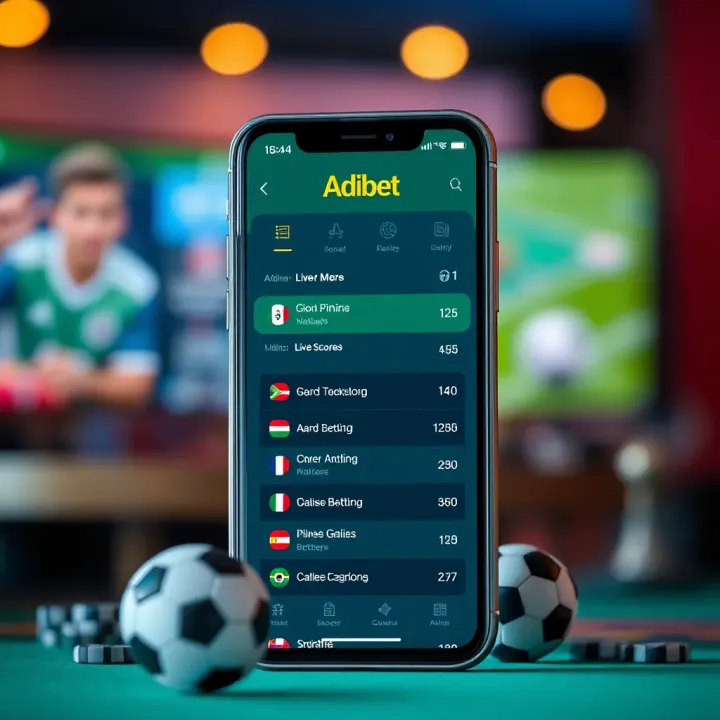 Adibet App Interface Displaying Betting Options and Live Scores Screenshot of Adibet iPhone app interface showing betting options and live scores