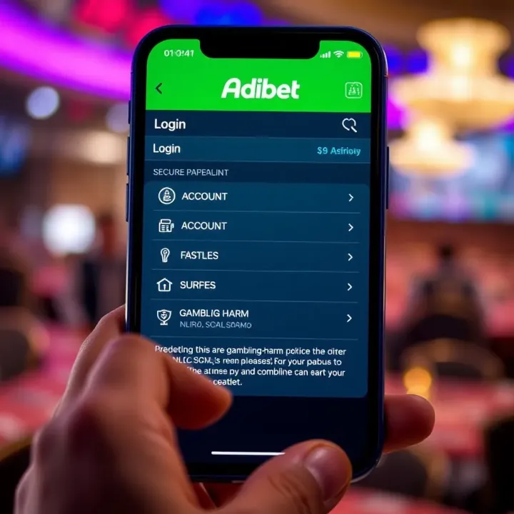User navigating Adibet app menu on iPhone showing secure login and account options
