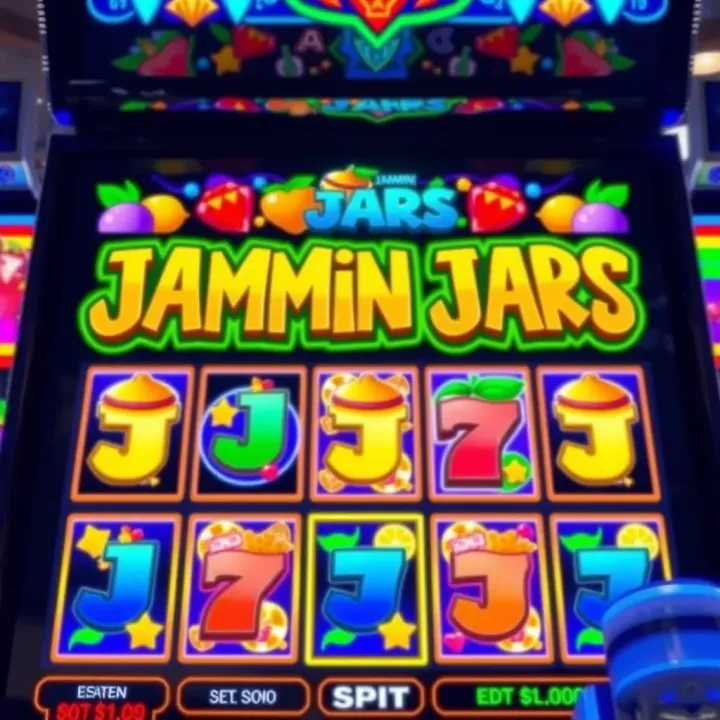 Colorful Jammin Jars slot game interface showing vibrant symbols on reels