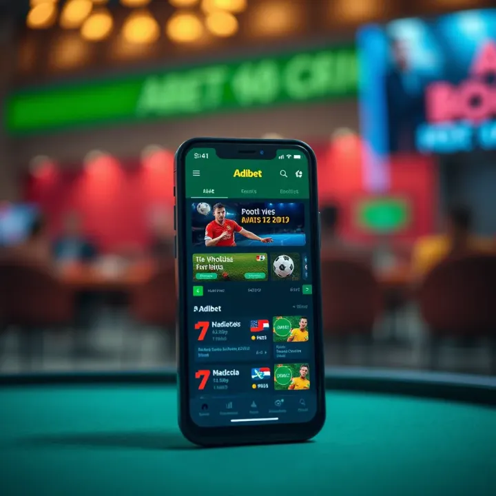 Mobile phone displaying the Adibet Live Sports Betting app interface with various sports betting options