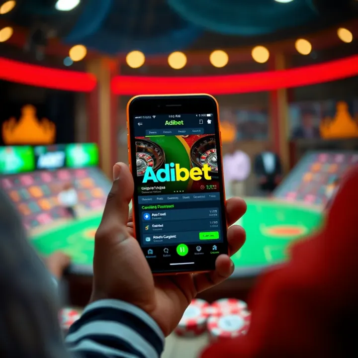 Mobile phone displaying the Adibet app interface with Nigerian cultural elements
