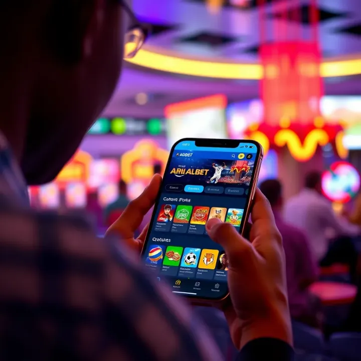 User navigating Adibet Mobile app interface with vibrant sports icons