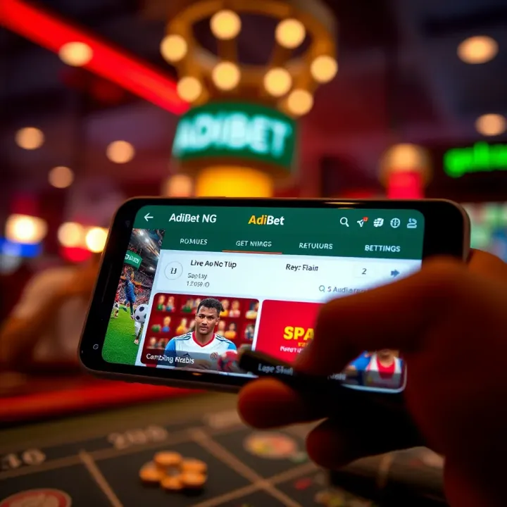Screenshot of AdiBet NG app interface showing live sports betting options on Android device