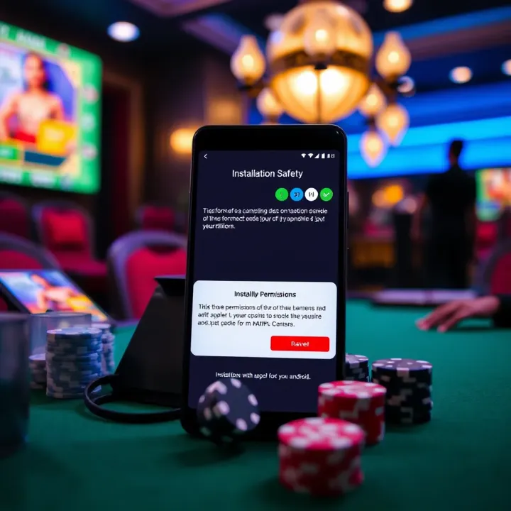 Visual guide illustrating installation permissions and safety notifications during AdiBet NG app setup on Android