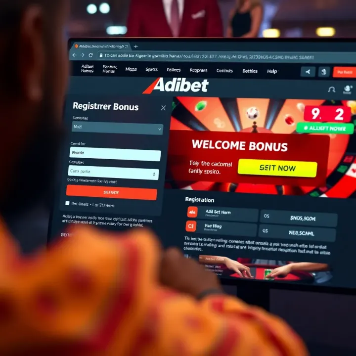 User navigating the registration page on Adibet Nigeria website with visible welcome bonus offer