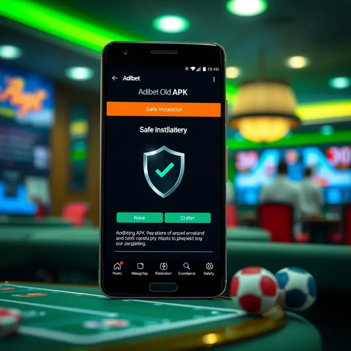 Safe Android device installation process for Adibet old APK with security shield icon