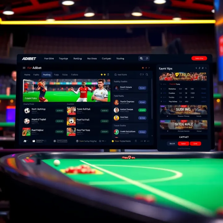 User interface of Adibet platform showing various sports betting options including football and basketball