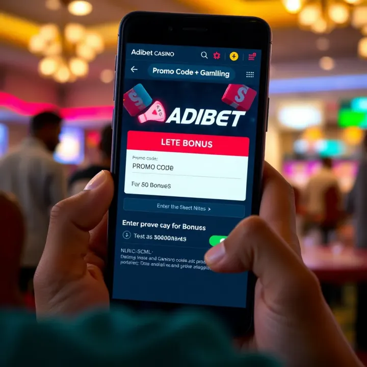 Mobile screen displaying Adibet promo code input interface with bonus notification