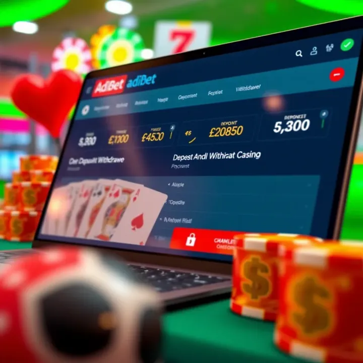 Secure online transaction interface showing deposit and withdrawal options on AdiBet platform