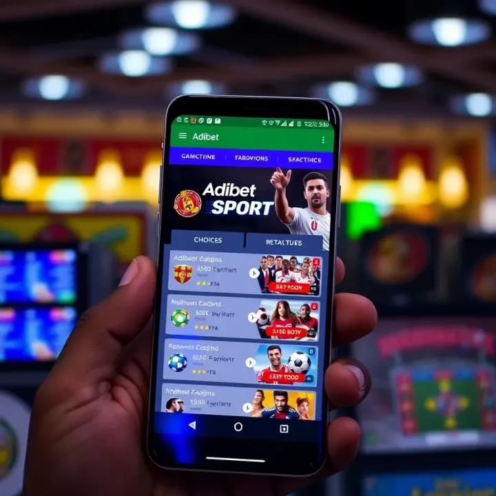 Screenshot of the Adibet Sport app interface showing various betting options on an Android smartphone