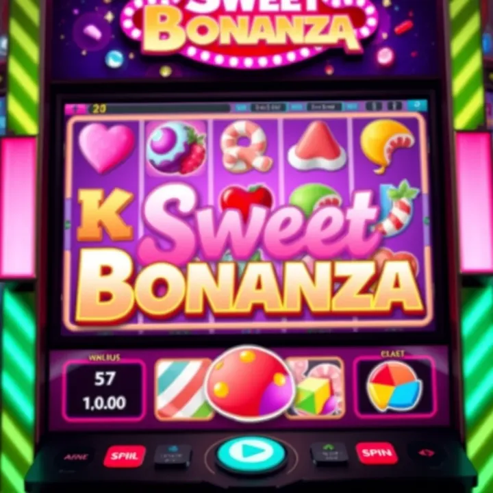 Colorful slot game interface showing sweet-themed symbols and vibrant graphics