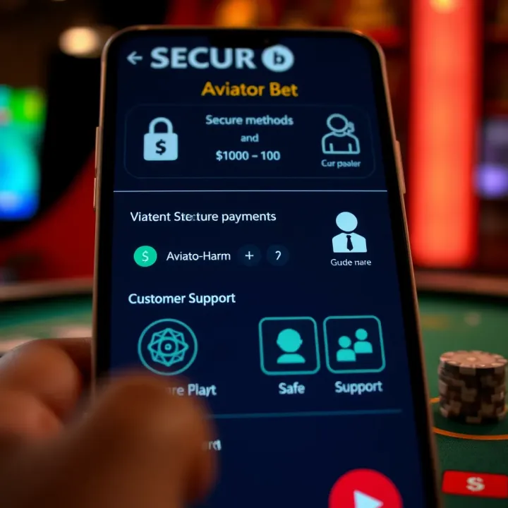 Secure payment methods and customer support icons representing safe transactions on Aviator Bet app