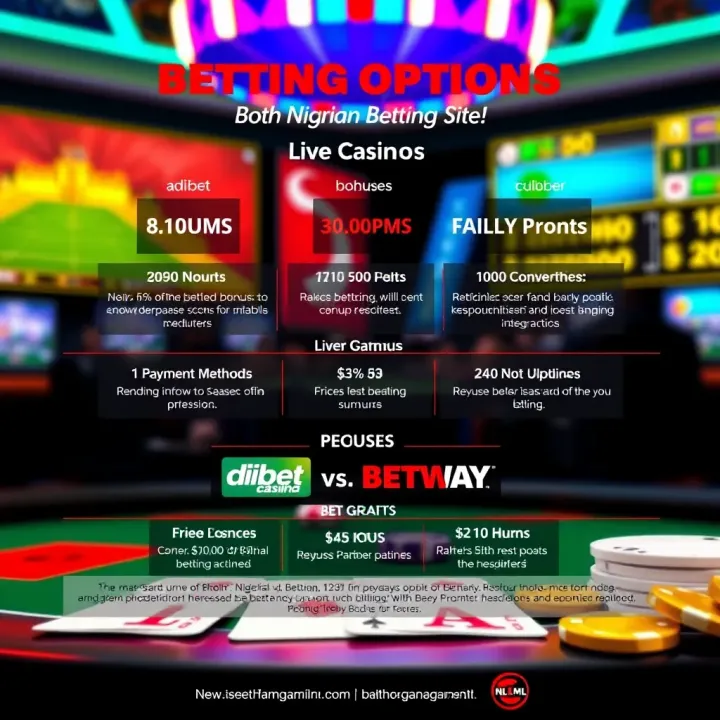 Graphic showing different betting options, bonuses, and payment methods available on Nigerian platforms