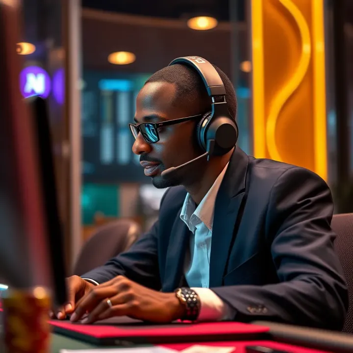 Customer support representative assisting with account recovery queries via headset