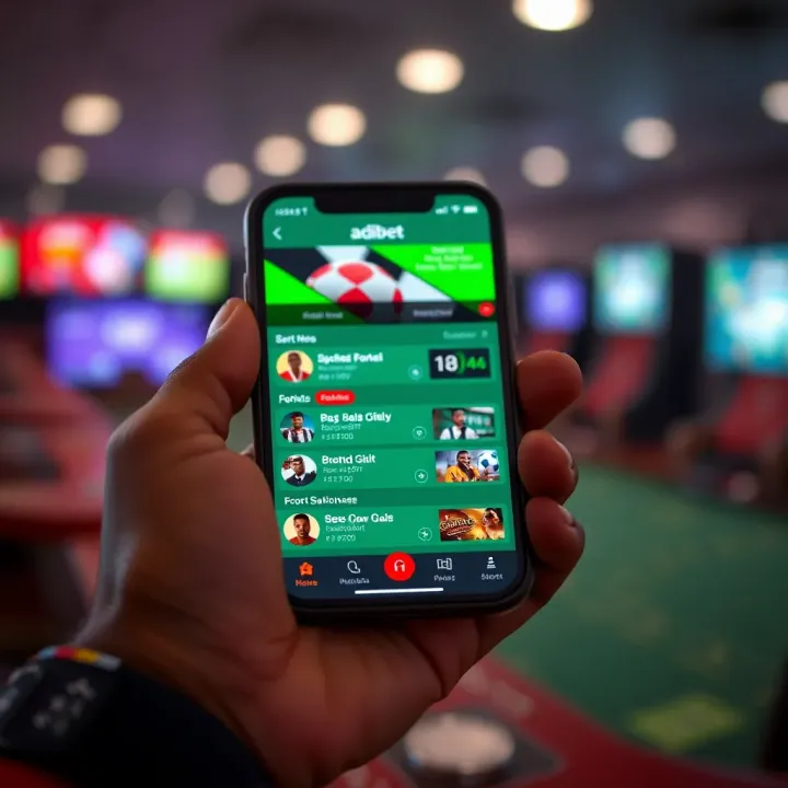 Mobile phone displaying the AdiBet app interface with sports betting options