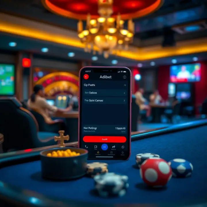 User interface showcasing the key features of the Adibet sports betting app