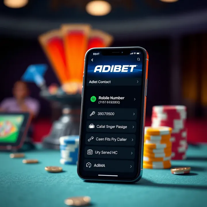 Mobile Device Showing Official Adibet Contact Details and Support Methods Mobile phone displaying official Adibet contact information and support options