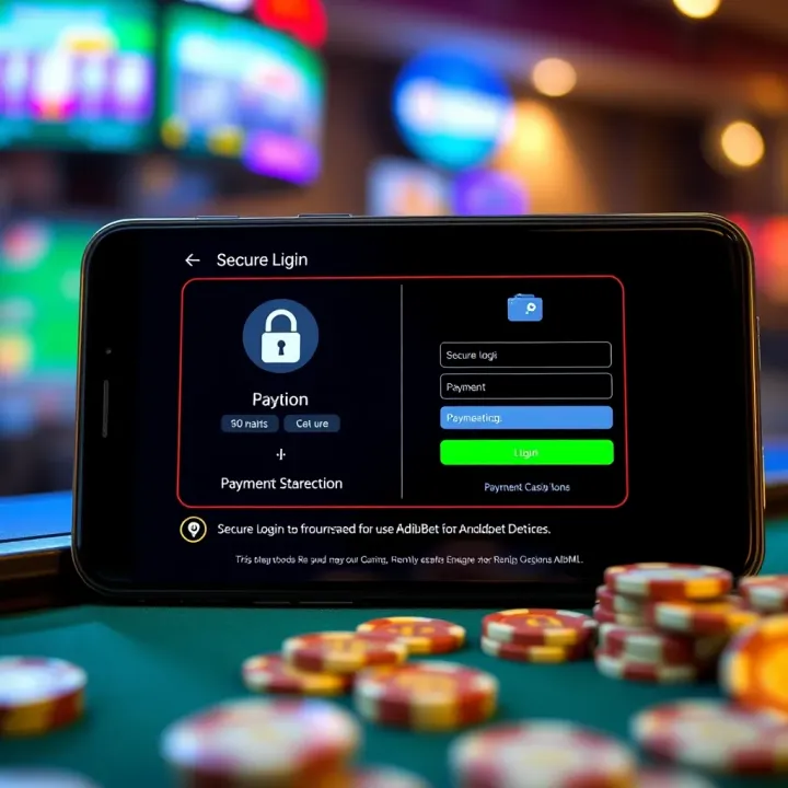 Diagram illustrating secure login and payment options within the AdiBet app