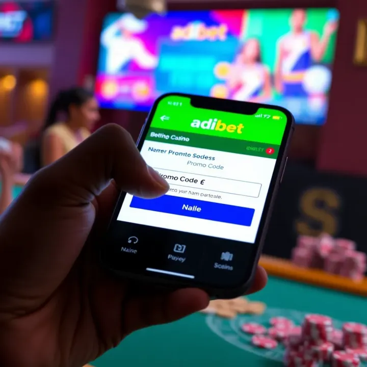 Mobile phone displaying a betting app interface with promo code input field