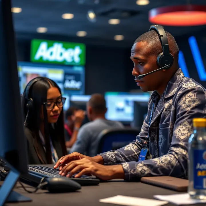 Customer service representative assisting a bettor with account inquiries at a call center near Lagos