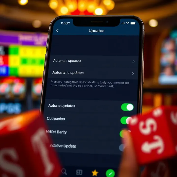 User interface of the AdiBet app on iOS showing update options and settings for automatic updates