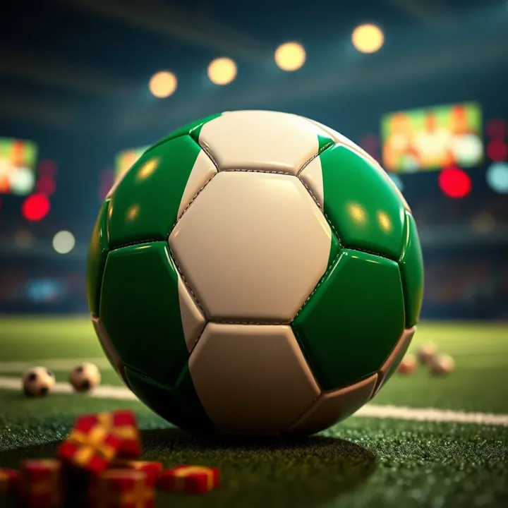 Illustration of a soccer ball with Nigerian flag colors and betting symbols around it