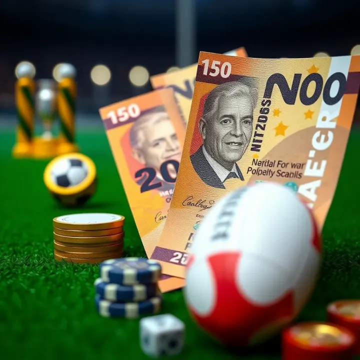 Illustration of Nigerian currency notes alongside rugby-themed betting icons