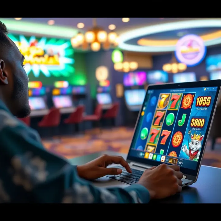 Nigerian player enjoying online slot gaming on a laptop with Nigerian naira symbols