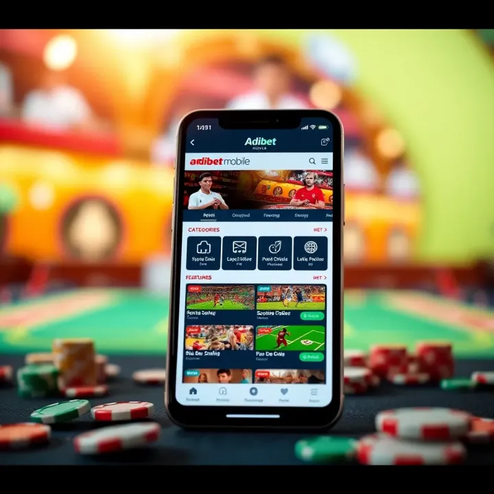 Mobile device displaying the Old Adibet Mobile.com homepage with easy navigation options and sports betting categories