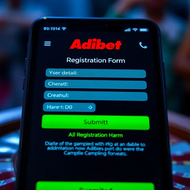 Registration form on Old Adibet Mobile app showing input fields for user details and submission button