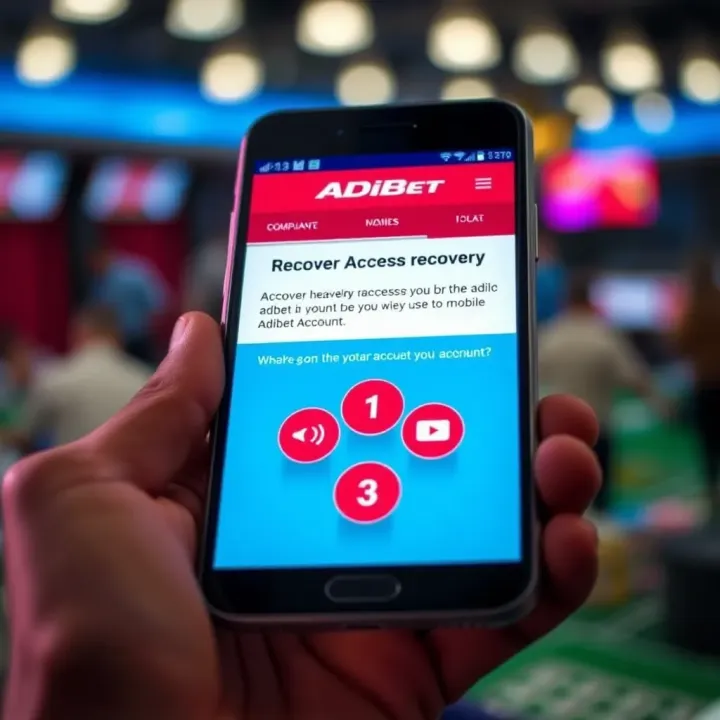 Recovering Access to Mobile Adibet Account Mobile phone displaying a user interface for account recovery with notification icons