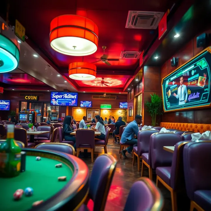Vibrant and welcoming interior of a lively Nigerian eatery with bright decor and cozy seating