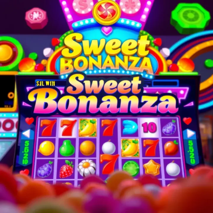 Sweet Bonanza Slot Game Interface on Adibet Colorful Sweet Bonanza slot game interface on Adibet platform with vibrant fruit symbols and candy icons