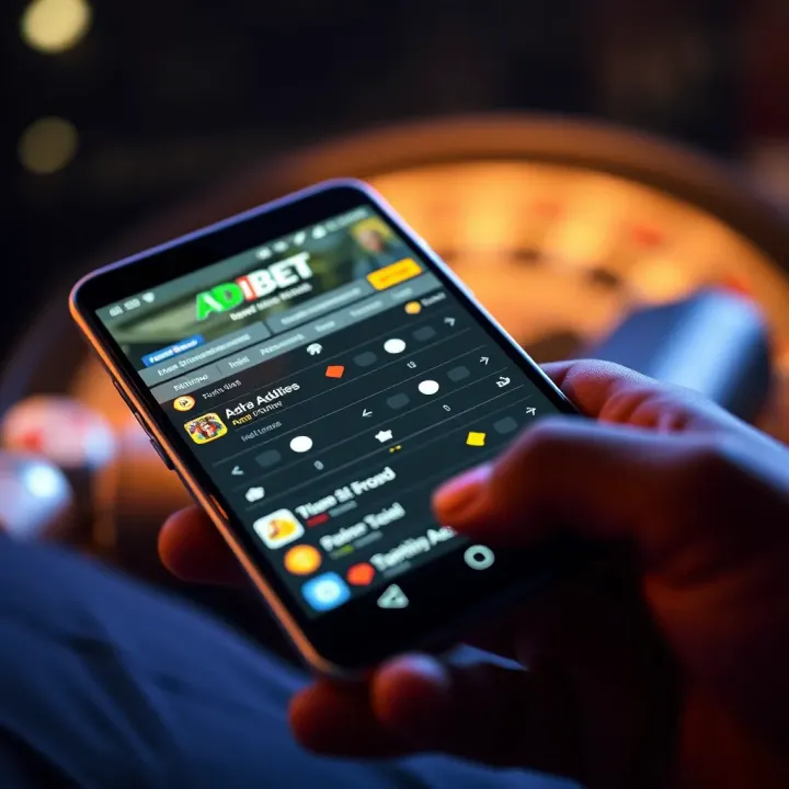 Android smartphone displaying the AdiBet app interface with betting options visible