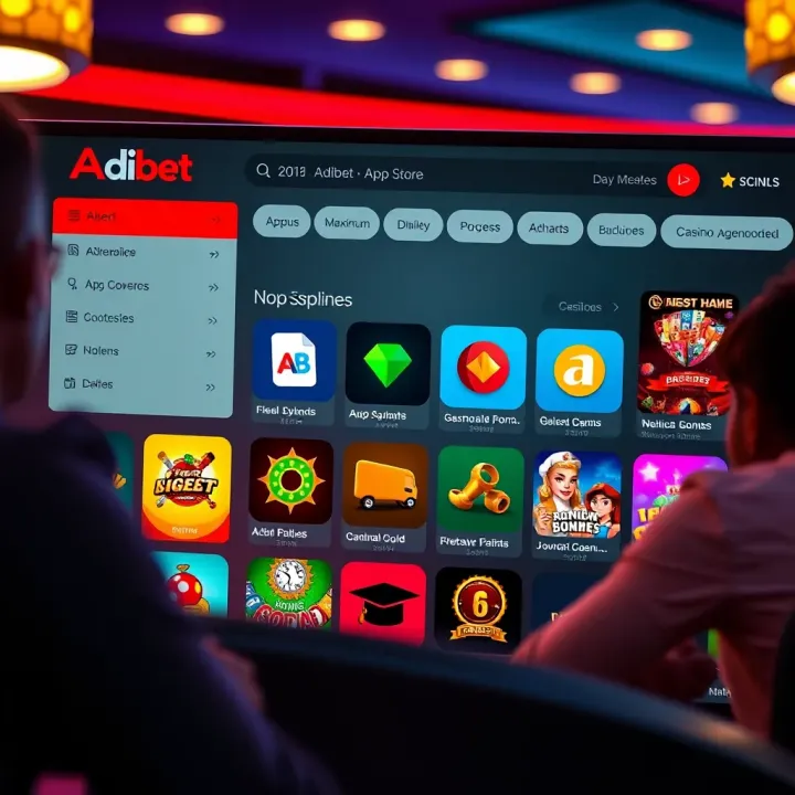 User interface of the Adibet App Store showcasing app categories and navigation options