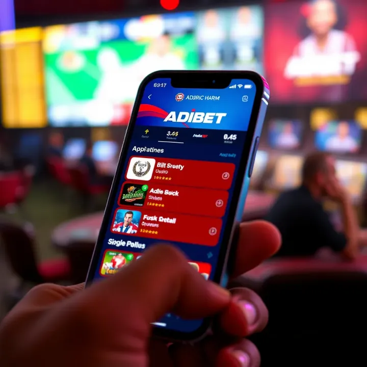 Mobile phone showing AdiBet application interface with sports betting options