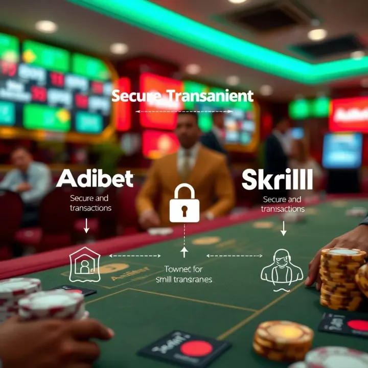 Secure and Convenient Transactions via Adibet and Skrill Graphic depicting digital transaction flow between Adibet and Skrill services highlighting security and convenience