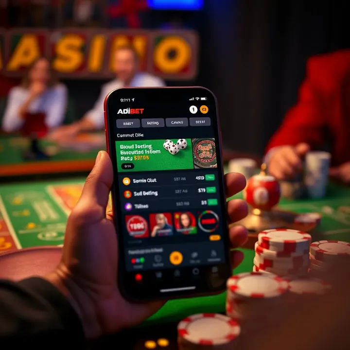 User interface of Adibet Lite application showing betting options on an older mobile device