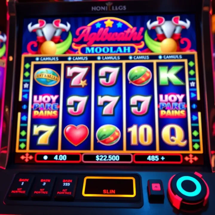 Adibet Mega Moolah slot machine interface showing reels and symbols