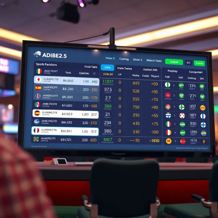 Digital illustration of a sports betting interface showing odds and statistics on a screen