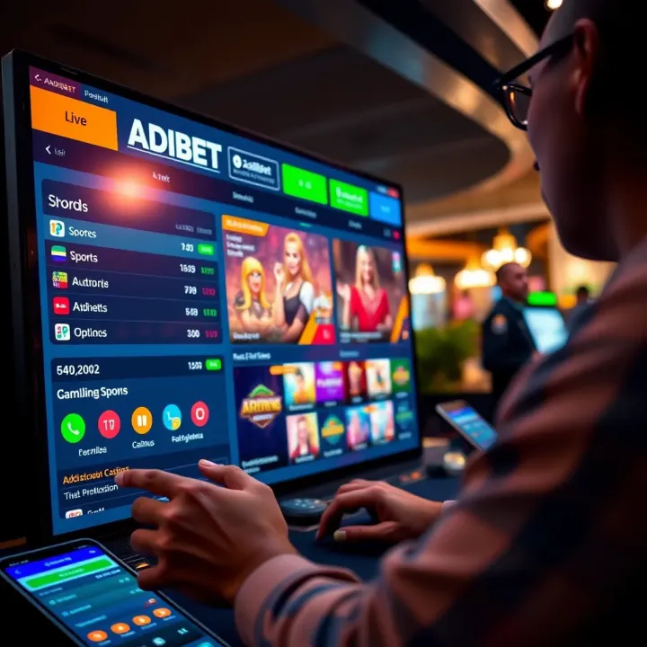 User interacting with an online betting platform showing live sports odds and casino game options