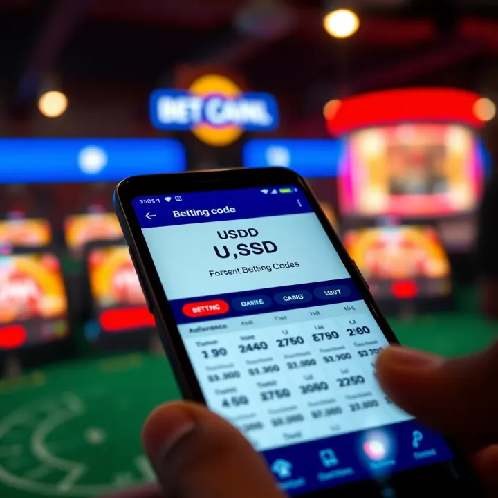 Mobile phone displaying USSD code interface for betting